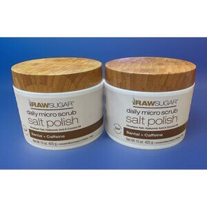 RawSugar Daily Micro Scrub Salt Polish Santal + Caffeine 15oz Each Lot Of 2